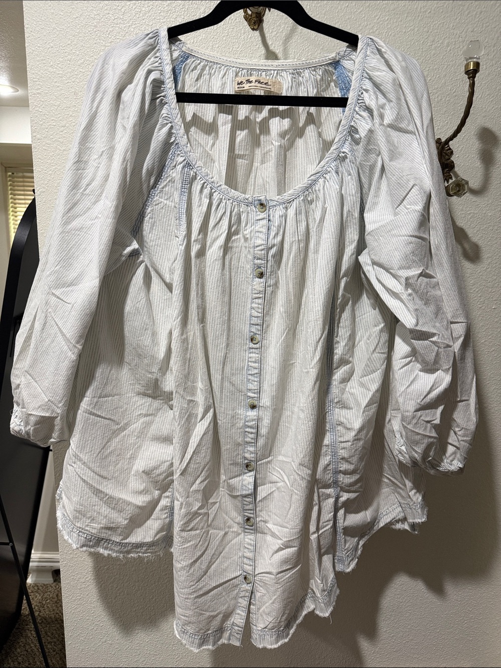 We The Free Light Blue & White Striped Button-Front Tunic